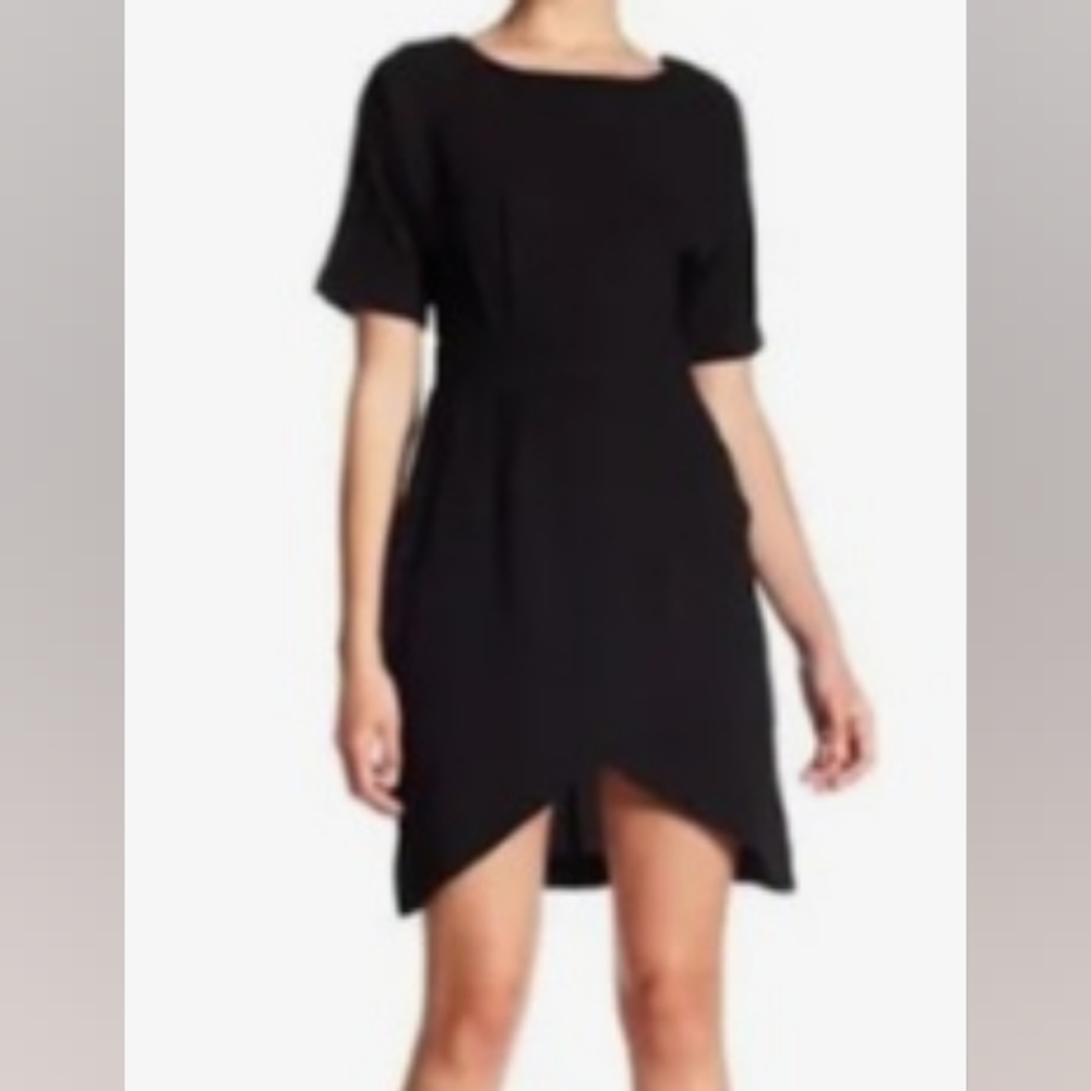 84. NWT Bobeau petite small Black dolman sleeve faux-wrap dress